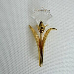 Retired Swarovski Tulip Flower Brooch Swan Logo Gold Tone Clear Crystal Pin
